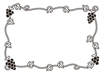 ブドウの実と蔓の白黒フレーム