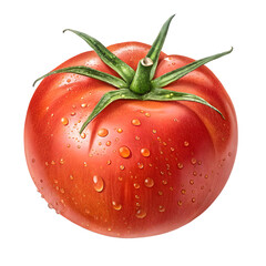 Fresh ripe red tomato with water droplets on black background