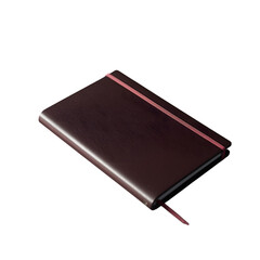 Closed dark red notebook with a bookmark isolated on transparent background