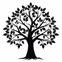 Obraz premium Silhouette of a Lush Tree with Dense Foliage and Intricate Branch Structure