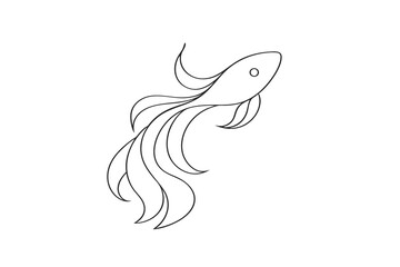 Stylized Continous line drawing a fish with flowing fins single