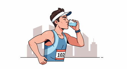 Marathon Runner Hydrating During Race.
