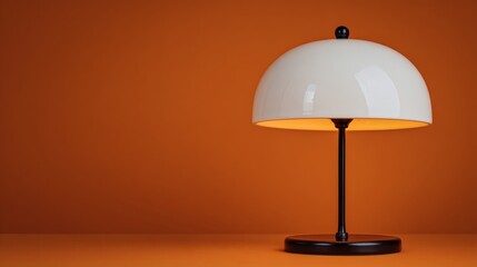 Elegant White Desk Lamp with Warm Glow on Orange Background
