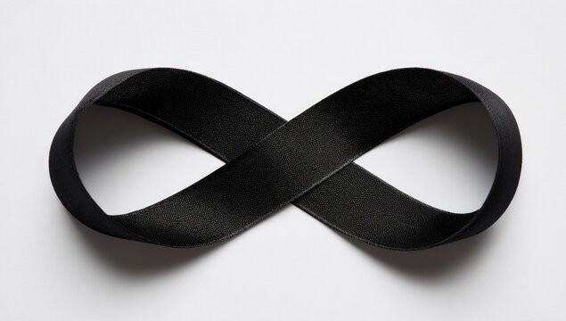 Black ribbon shaped as infinity symbol on white background