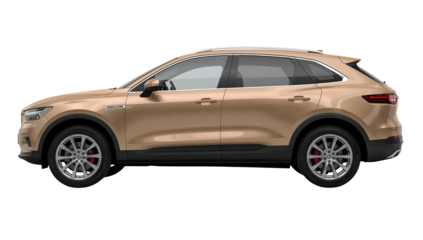 Sleek gold crossover SUV with sophisticated design elements and transparent background for