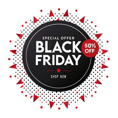 Black friday special offer with 50 percent off discount isolated on transparent background