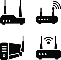 Obraz premium Wireless Router and Network Device Vector Icons Set with WiFi Signals