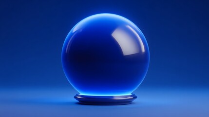 Blue Crystal Ball with Glow on a Smooth Surface in Dark Background