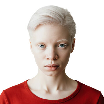 A striking portrait of a woman with albinism, showcasing her unique beauty.