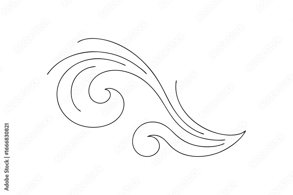 Poster abstract single line drawing swirling wave forms curves continous line brush calligraphy