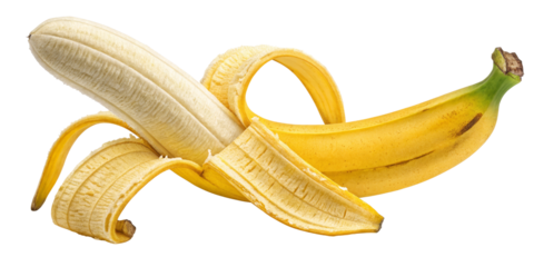 Partially Peeled Banana, Photorealistic Fruit Image Isolated on Transparent Background, Banana Peel, Fruit, Tropical Fruit