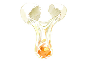 割られた透明な生卵の手描き水彩イラスト(透過PNG)