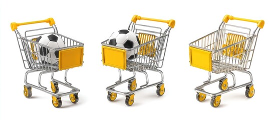 Three shopping carts, each holding a soccer ball (1)