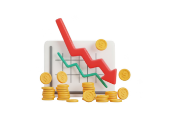 Financial chart with falling arrow isolated on transparent background