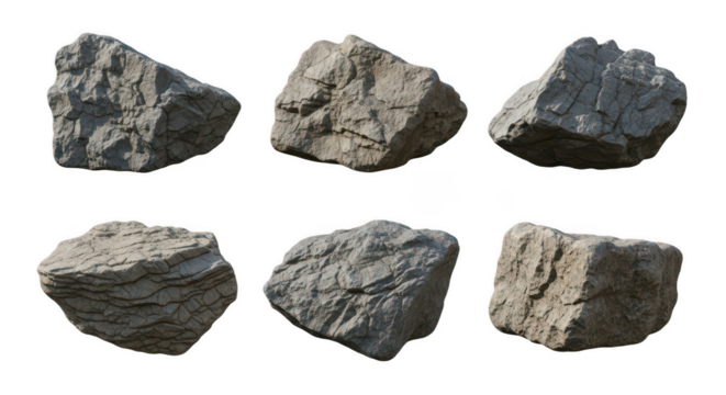Six rocks isolated on transparent background