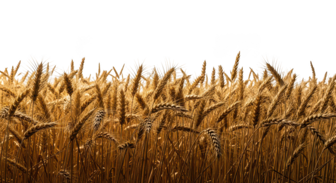 A field full of golden wheat crop on transparent background