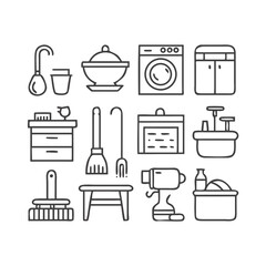 Collection of household cleaning and maintenance tools and appliances