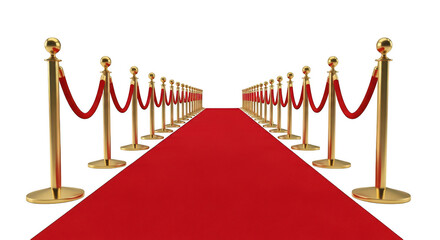 A red carpet with golden poles on transparent background