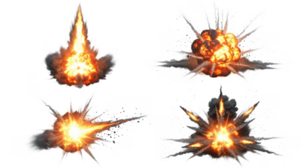 Four varied explosion graphics on transparent background