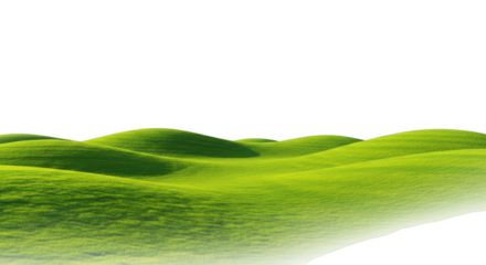 A field of green grass and hills on transparent background