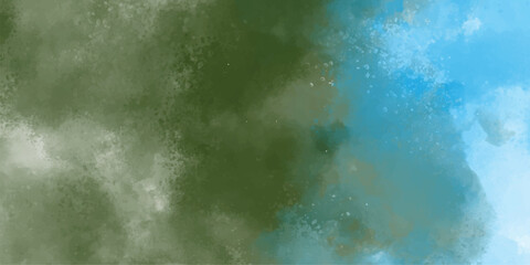 Obraz premium Abstract watercolor background featuring olive green and blue hues with splatter texture suitable for design projects