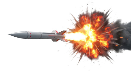 Rocket explodes in mid air shot on transparent background
