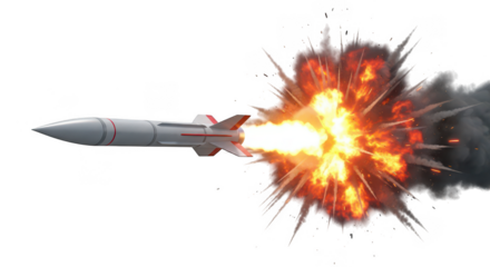 Rocket explodes in mid air shot on transparent background