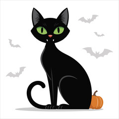 playful dark kitty cartoon with glowing eyes Halloween vector illustration