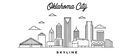 Detailed Oklahoma City skyline vector illustration. Oklahoma City buildings in line art style. with white background