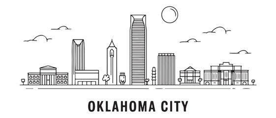 Naklejka premium Detailed Oklahoma City skyline vector illustration. Oklahoma City buildings in line art style. with white background