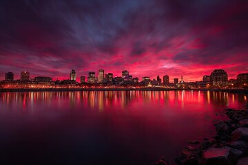 Fototapeta premium City skyline at vibrant sunset over water