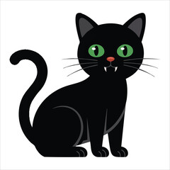 playful dark kitty cartoon with glowing eyes Halloween vector illustration