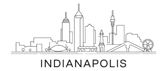 Naklejka premium Detailed Indianapolis skyline vector illustration. Indianapolis buildings in line Black art style. with white background