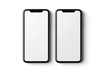 Two black smartphones with blank screens, top view