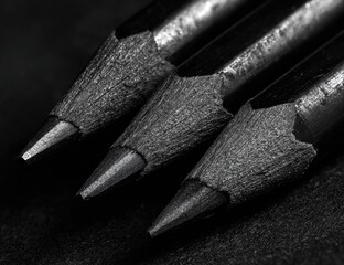 Close-up of three sharpened pencils