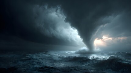 Fototapeta premium Dramatic Sea Tornado Amidst Dark Clouds and Turbulent Waters