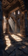Ancient stone hall bathed in sunlight (2)