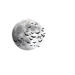 Spooky full moon with bats flying across a dark sky, perfect for Halloween designs
