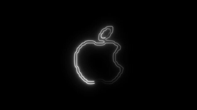 Neon Glowing Apple Icon Animation &ndash; Abstract Technology Concept Background in 4K...
