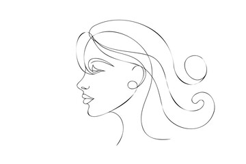 Elegant continuous line drawing a woman's profile with flowing hair Continous line