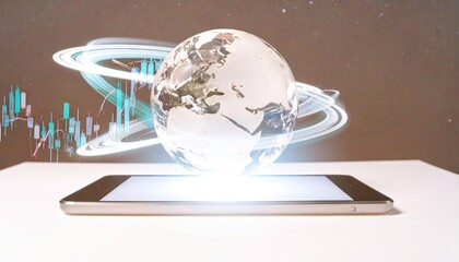 Holographic Globe Spinning Above Smartphone with Data Overlays