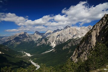 Albania nature. Summer landscape of Theth Mountains in Albanian Alps (also known as Accursed Mountains). Alps of Albania National Park. Valbona Valley.