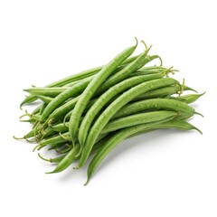 Fresh Green Beans with Water Droplets Isolated on White