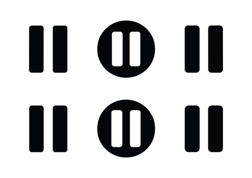 vector solid black filled icons hesitation (pause icon): pause bars circle frame shadow smear highlight rim soft glow light dot.