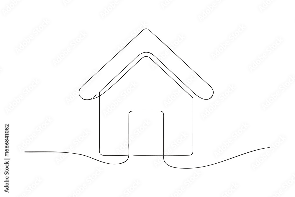 Poster minimalist continuous line drawing a simple house with a curved roof doorway continous line