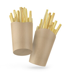 Disposable French Fries Paper Box Pack For Mockup and Branding presentation, 3d illustration template.