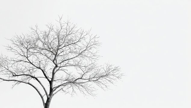Bare tree silhouetted against a plain white sky - Powered by Adobe