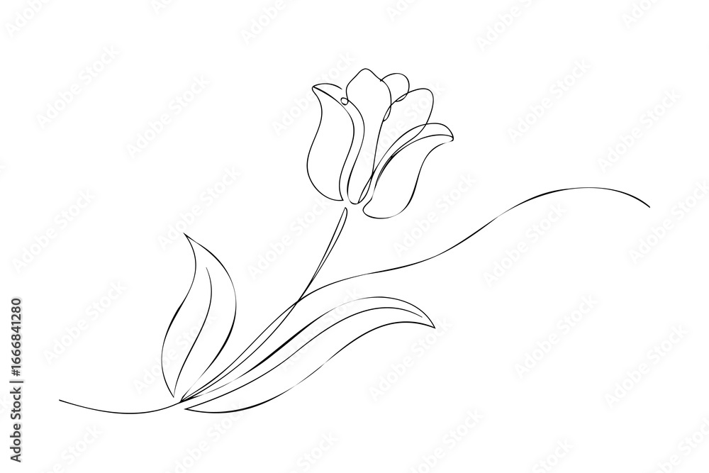 Aufkleber minimalist continuous line drawing a single tulip with leaves stem continous line 1