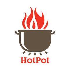 Brown pot with red flames and text Hot Pot hotpot food