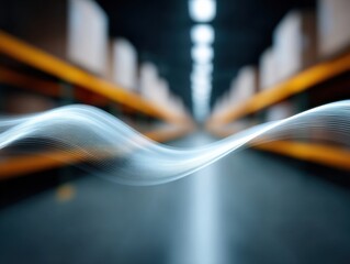 Modern Warehouse with Futuristic Digital Wave Overlay Premium Tech Innovation for Professional Logistics and Supply Chain Marketing Content